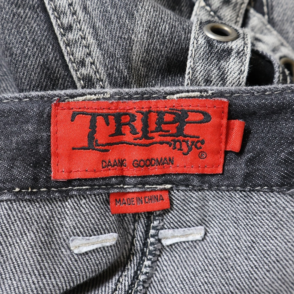 TRIPP NYC(トリップエヌワイシー) X STRAP PANT ストラップ ボンテージ ジップデニム ワイドパンツ グレー JM7144MB
