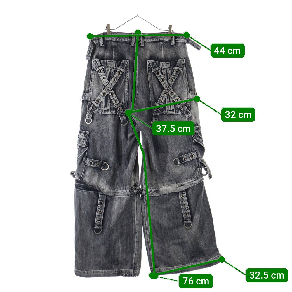 TRIPP NYC(トリップエヌワイシー) X STRAP PANT ストラップ ボンテージ ジップデニム ワイドパンツ グレー JM7144MB