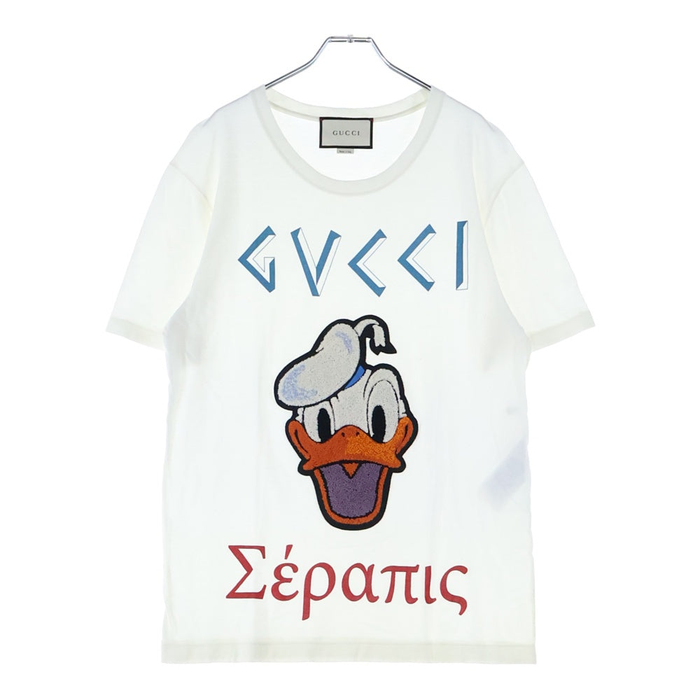 GUCCI(グッチ) × Disney ドナルドワッペン フロントデザイン クルーネック半袖Tシャツ カットソー ホワイト 440103 X5Q31