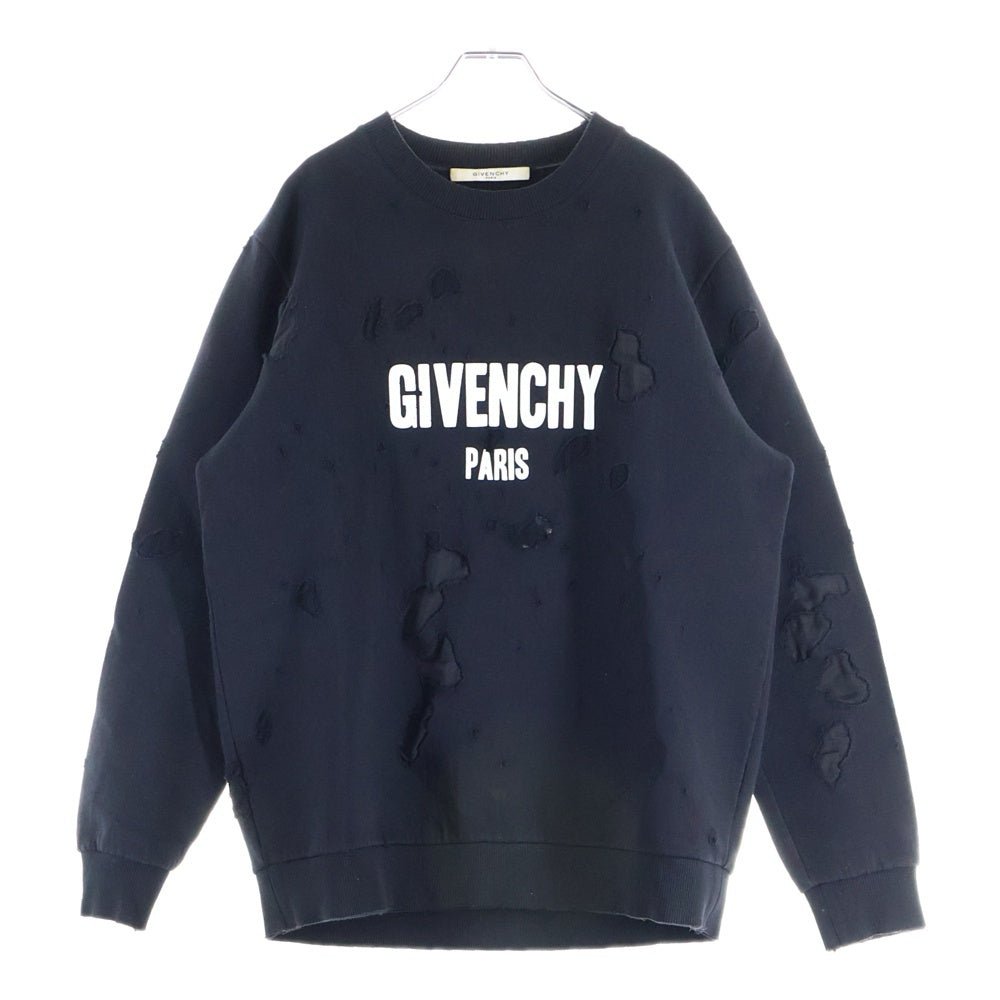 GIVENCHY(ジバンシィ) 17AW デストロイ クラッシュ加工 クルーネックスウェットトレーナー ブラック 17F 7334 653