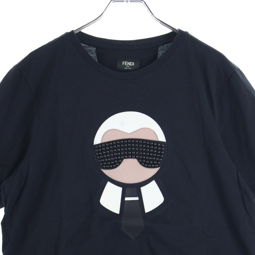 FENDI(フェンディ) ストーン装飾モンスターTシャツ 半袖Tシャツ カットソー ブラック/ホワイト FY068209K