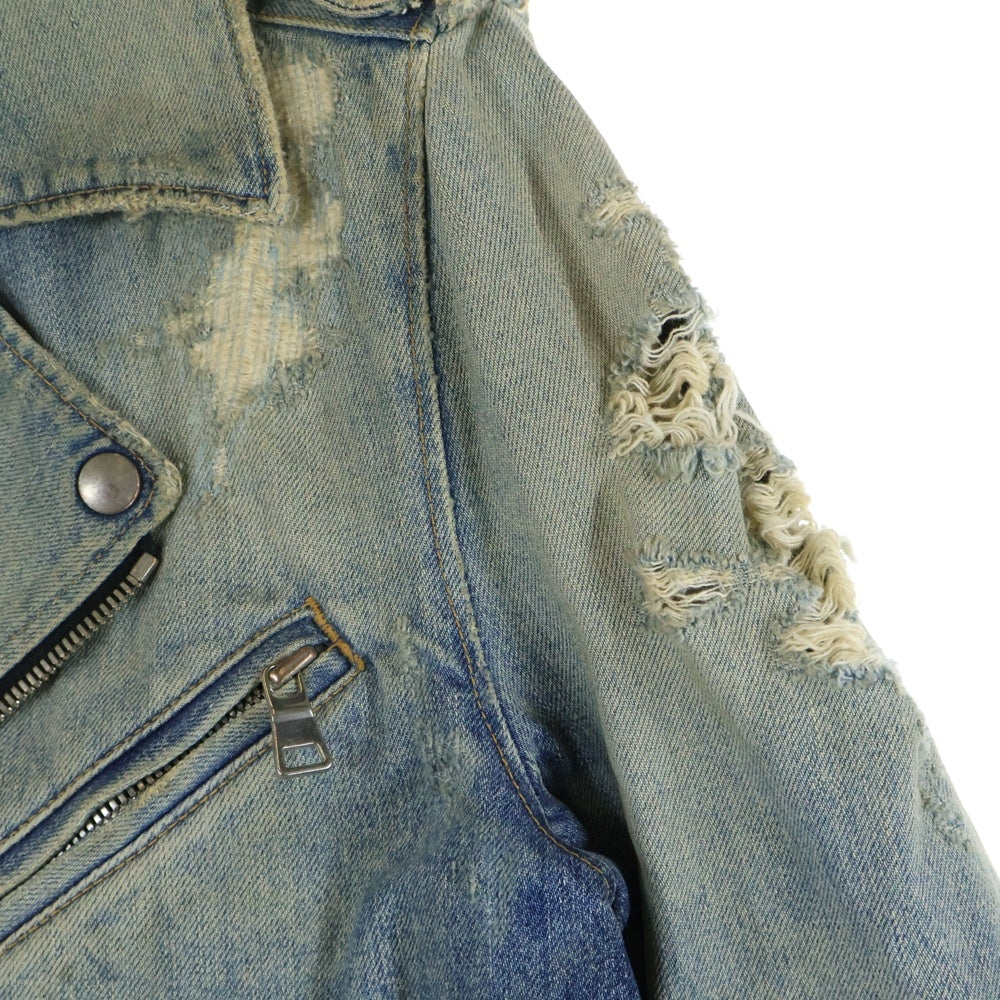 BALMAIN(バルマン) ダブルライダース ダメージ加工 デニムジャケット インディゴ S6HT245D428D