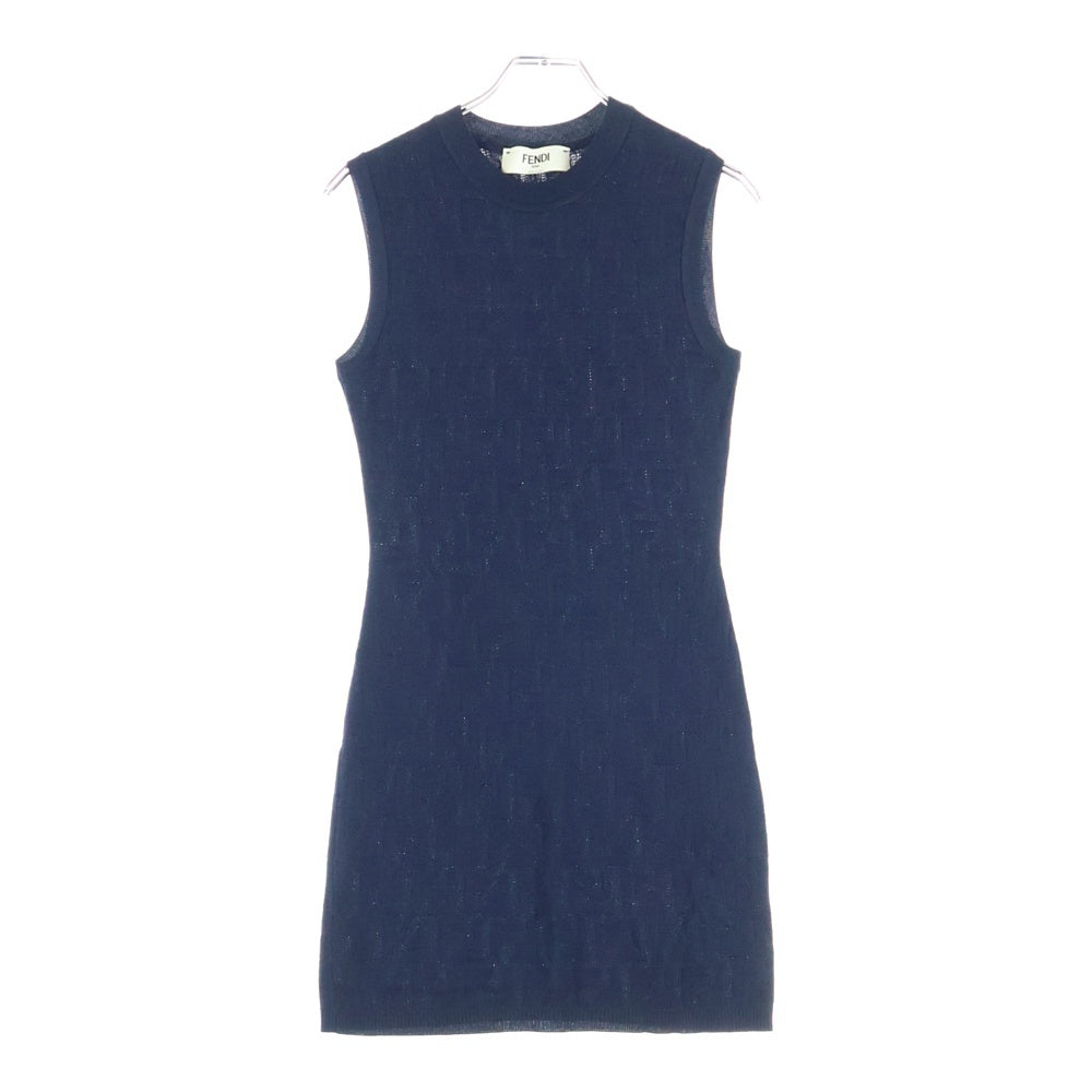 FENDI(フェンディ) FFロゴ ズッカ柄 ニット ノースリーブワンピース ネイビー レディース