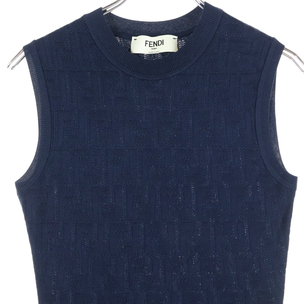 FENDI(フェンディ) FFロゴ ズッカ柄 ニット ノースリーブワンピース ネイビー レディース