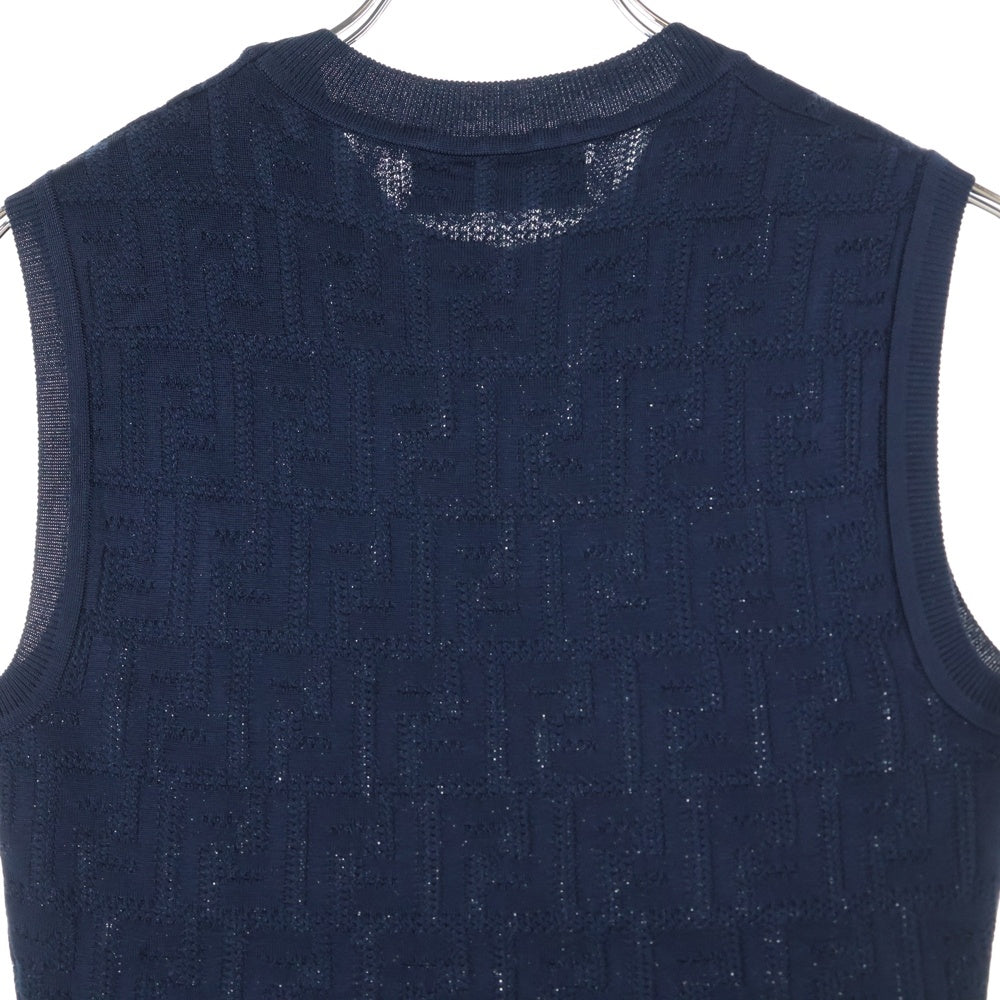 FENDI(フェンディ) FFロゴ ズッカ柄 ニット ノースリーブワンピース ネイビー レディース