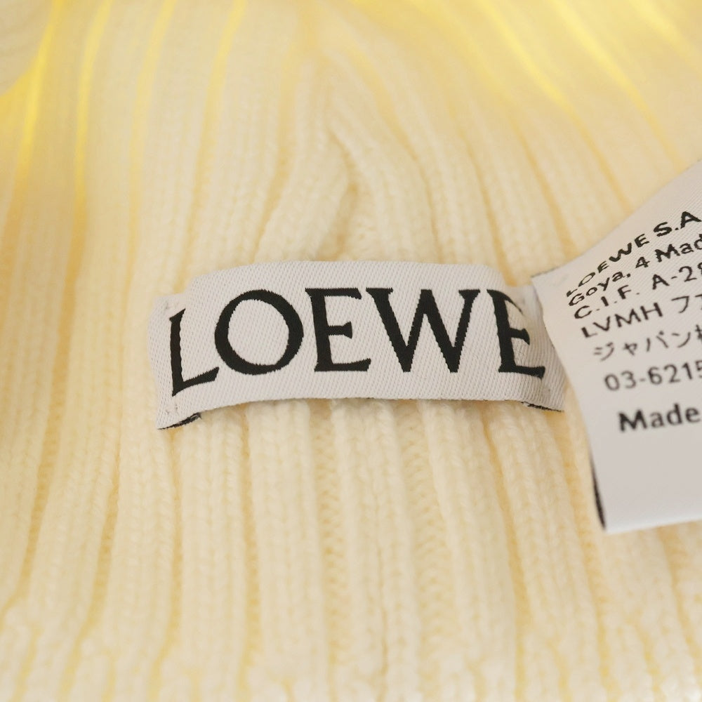 LOEWE(ロエベ) F540257X23 リブ編みウールニット帽子 ニットキャップ ホワイト
