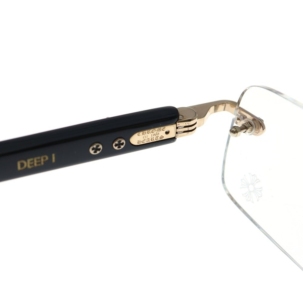 CHROME HEARTS(クロムハーツ) DEEP 1 ディープ1 フローラルクロステンプル リムレス サングラス メガネ 眼鏡 ブラック/ゴールド 54□21ー146