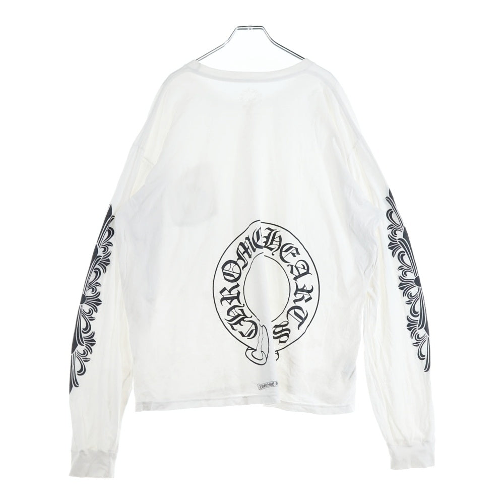CHROME HEARTS(クロムハーツ) Back Horseshoe L/S バックホースシュー 袖フローラルプリント ロングスリーブカットソー 長袖Tシャツ ホワイト