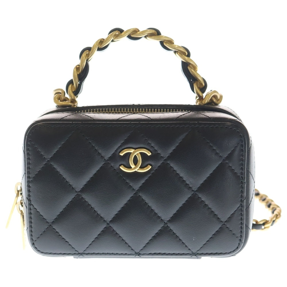 CHANEL(シャネル) マトラッセ ココマーク ラムスキン ハンドバッグ バニティバッグ ミニ チェーンショルダー ブラック/ゴールド レディース