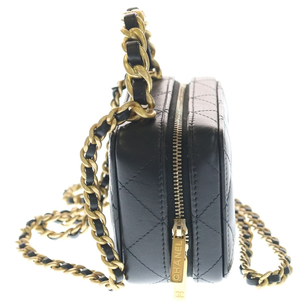 CHANEL(シャネル) マトラッセ ココマーク ラムスキン ハンドバッグ バニティバッグ ミニ チェーンショルダー ブラック/ゴールド レディース