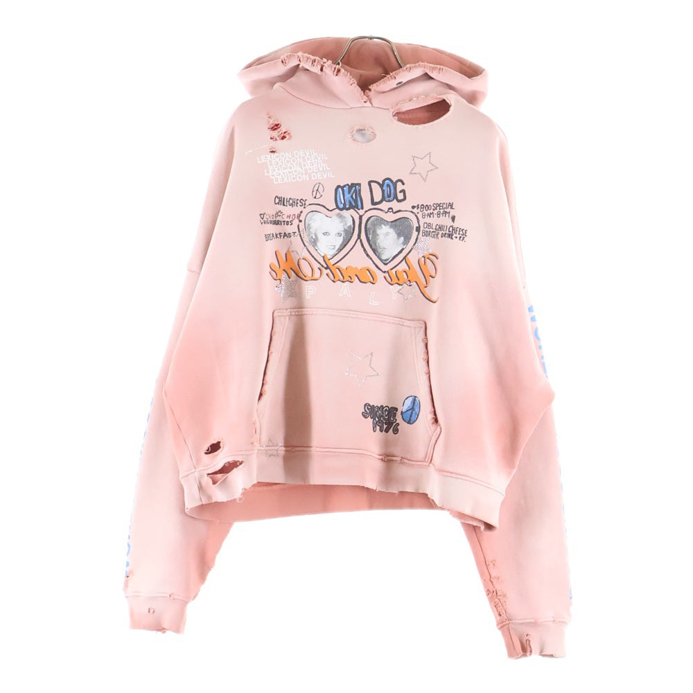 Paly Hollywood(パリーハリウッド) 25AW ヒューマンプリントビジュー装飾プルパーカー フーディー ピンク