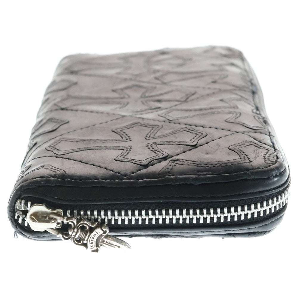 CHROME HEARTS(クロムハーツ) REC F ZIP QUILTED セメタリークロスキルティングレザーウォレット財布 ブラック