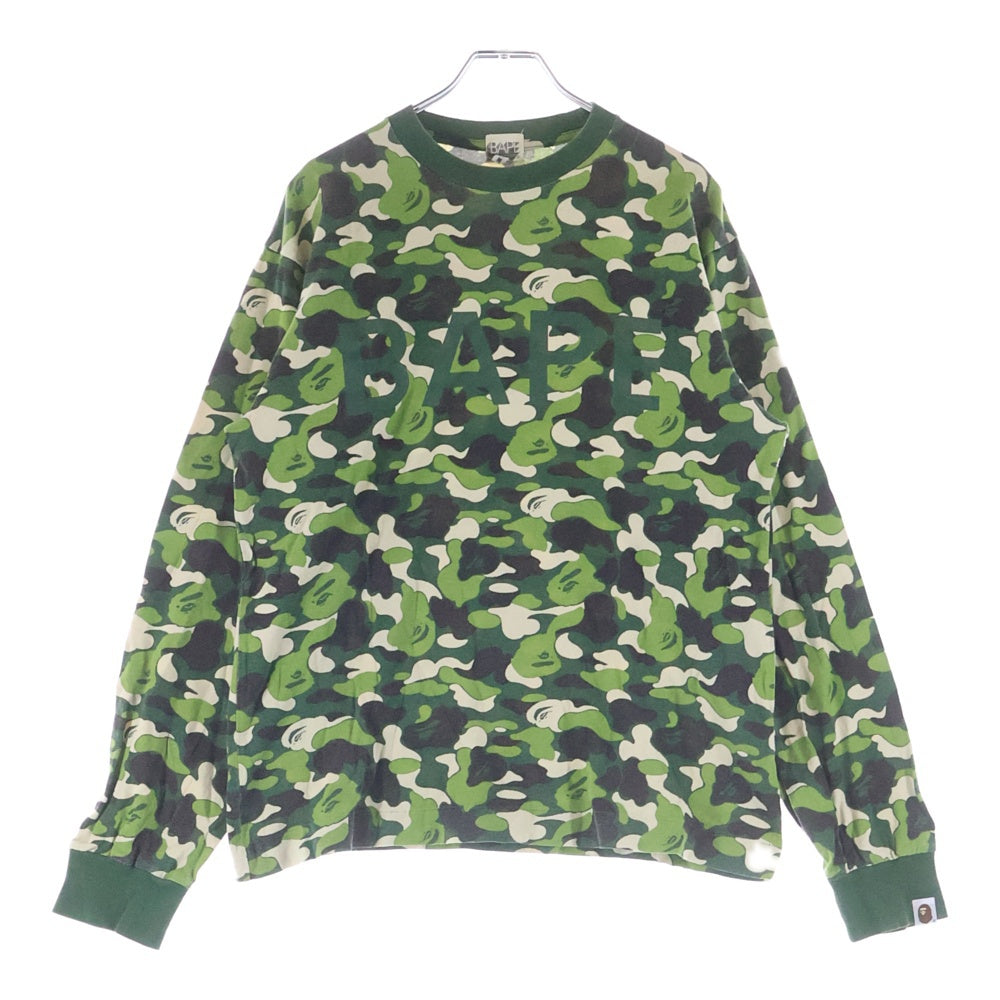 A BATHING APE(アベイシングエイプ) BAPE CAMO BAPEロゴ サルカモ柄長袖Tシャツ カットソー グリーン