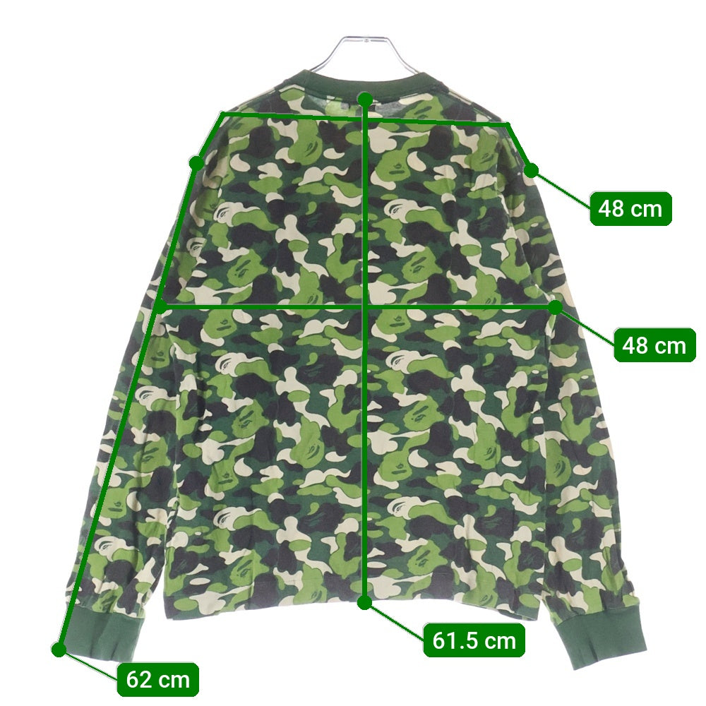 A BATHING APE(アベイシングエイプ) BAPE CAMO BAPEロゴ サルカモ柄長袖Tシャツ カットソー グリーン