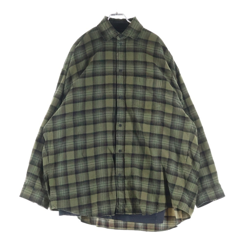 BALENCIAGA(バレンシアガ) 24AW PARIS LIBERTY L/S LAYERED SHIRT 794656 TQM20 パリリバティー レイヤード ドッキング ヴィンテージ チェック柄長袖シャツ カーキ/ブラック