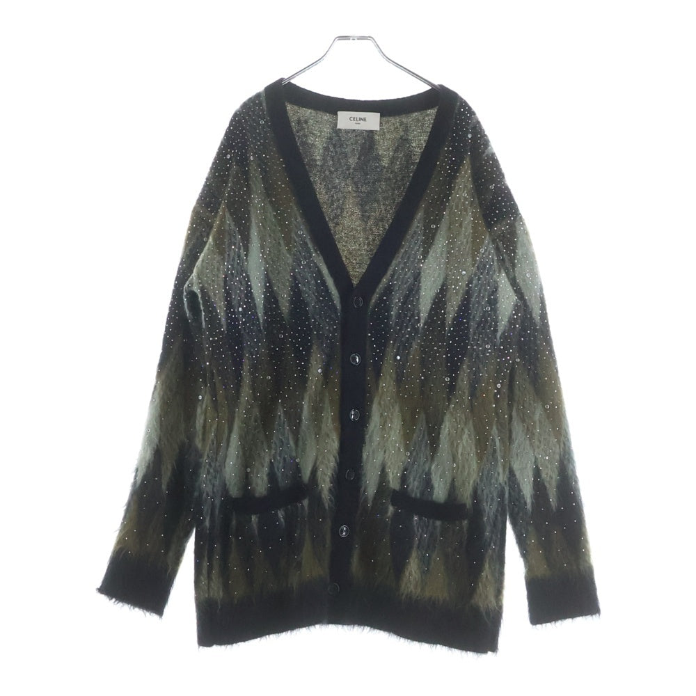 CELINE(セリーヌ) 22AW 2AA48606S ストーン装飾アーガイルモヘア混カーディガン カーキ