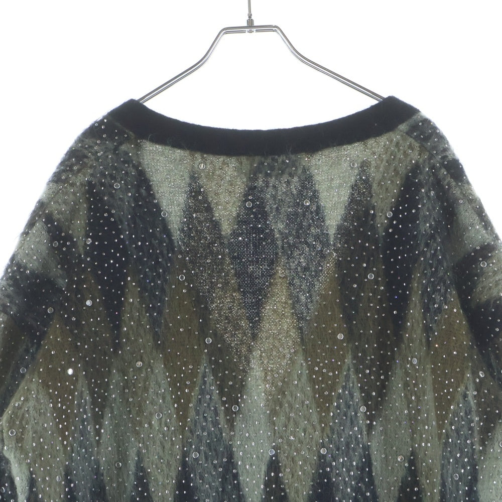CELINE(セリーヌ) 22AW 2AA48606S ストーン装飾アーガイルモヘア混カーディガン カーキ