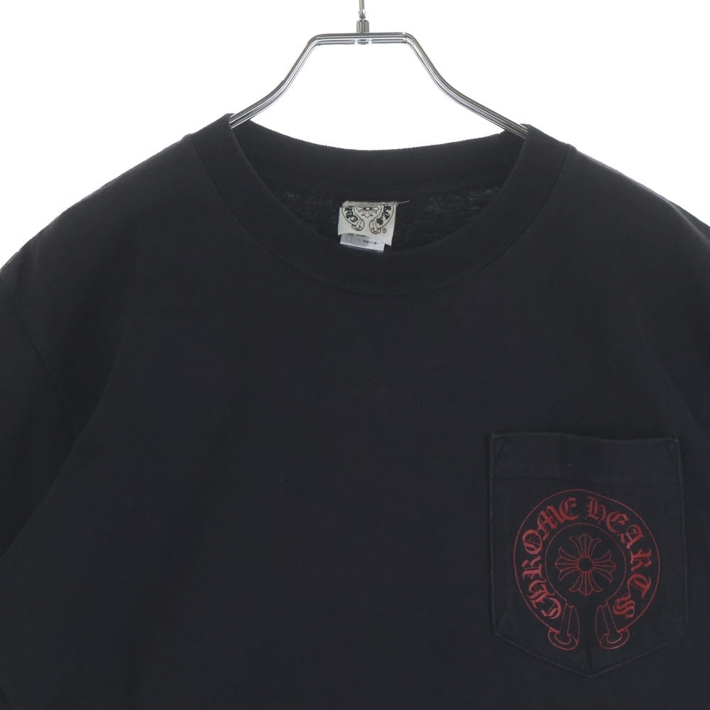 CHROME HEARTS(クロムハーツ) OLD OLD バックホースシュー 胸ポケット 半袖Tシャツ カットソー ブラック/レッド