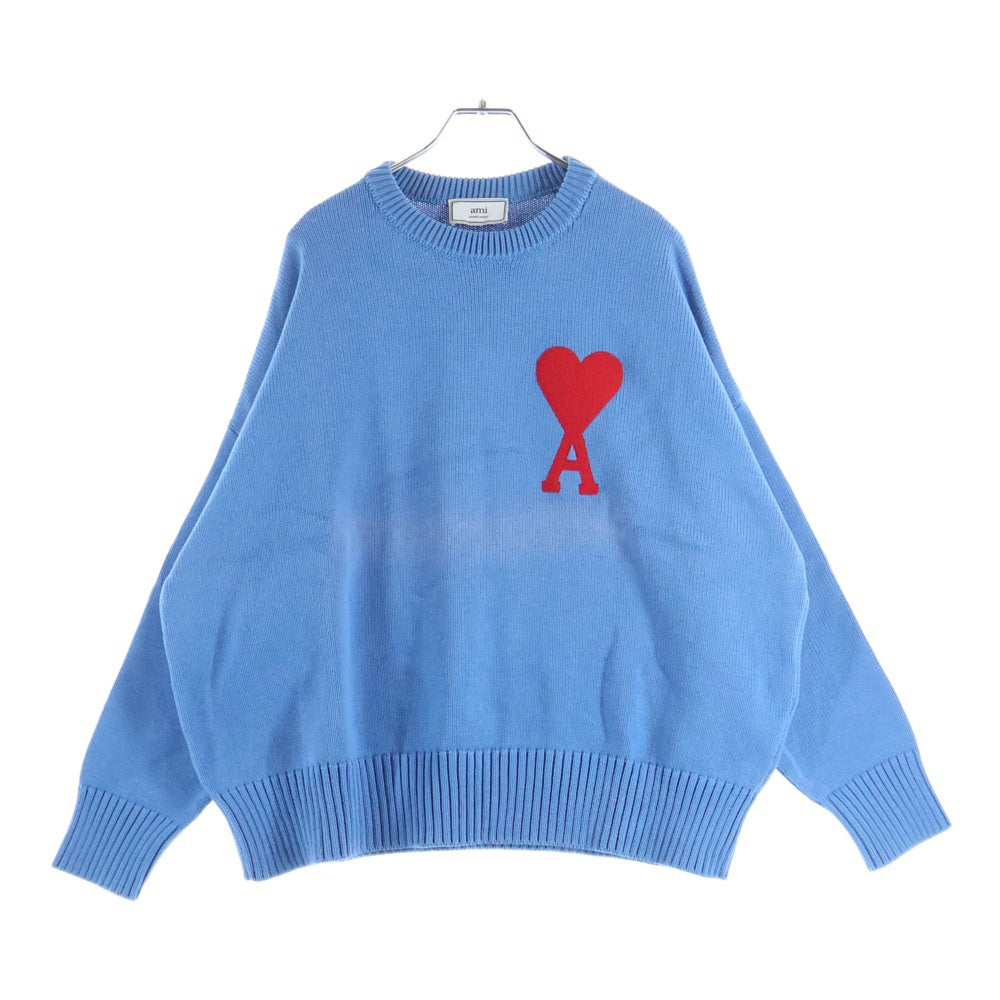 AMI Alexandre Mattiussi(アミアレクサンドルマテュッシ) Knit Sweater ハートロゴ刺繍 クルーネック ニットセーター ライトブルー A20HK009.006