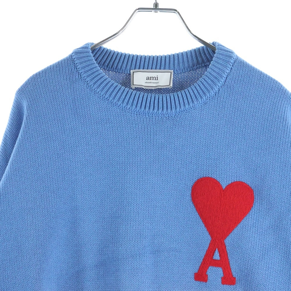 AMI Alexandre Mattiussi(アミアレクサンドルマテュッシ) Knit Sweater ハートロゴ刺繍 クルーネック ニットセーター ライトブルー A20HK009.006
