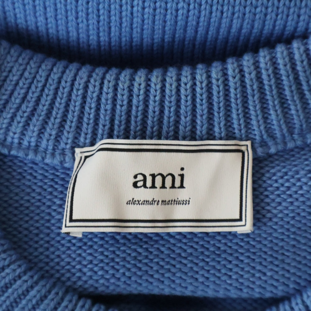 AMI Alexandre Mattiussi(アミアレクサンドルマテュッシ) Knit Sweater ハートロゴ刺繍 クルーネック ニットセーター ライトブルー A20HK009.006
