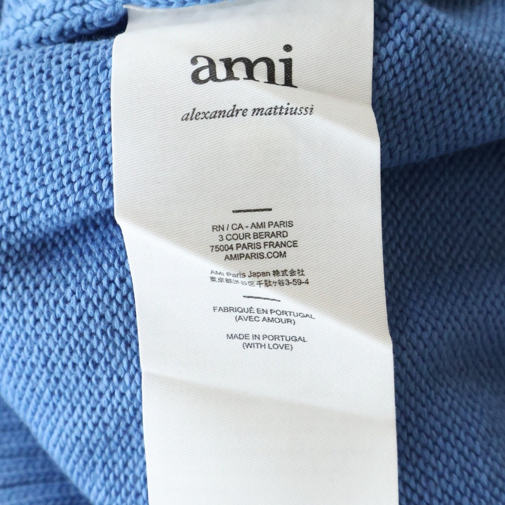 AMI Alexandre Mattiussi(アミアレクサンドルマテュッシ) Knit Sweater ハートロゴ刺繍 クルーネック ニットセーター ライトブルー A20HK009.006