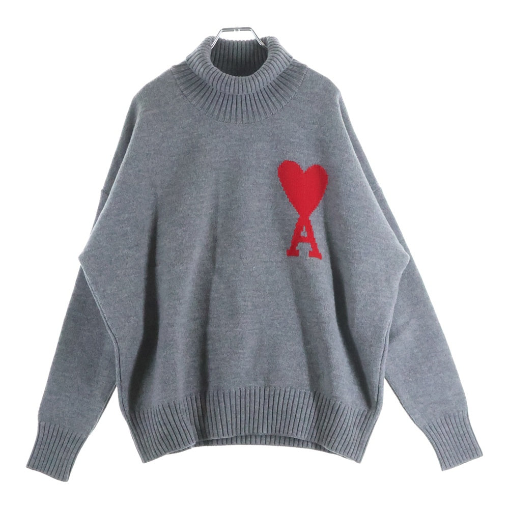 AMI Alexandre Mattiussi(アミアレクサンドルマテュッシ) 20AW Knit Sweater ハートロゴ刺繍 タートルネック ニットセーター グレー H20HK203