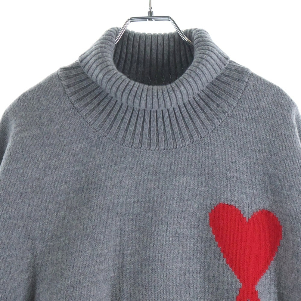 AMI Alexandre Mattiussi(アミアレクサンドルマテュッシ) 20AW Knit Sweater ハートロゴ刺繍 タートルネック ニットセーター グレー H20HK203