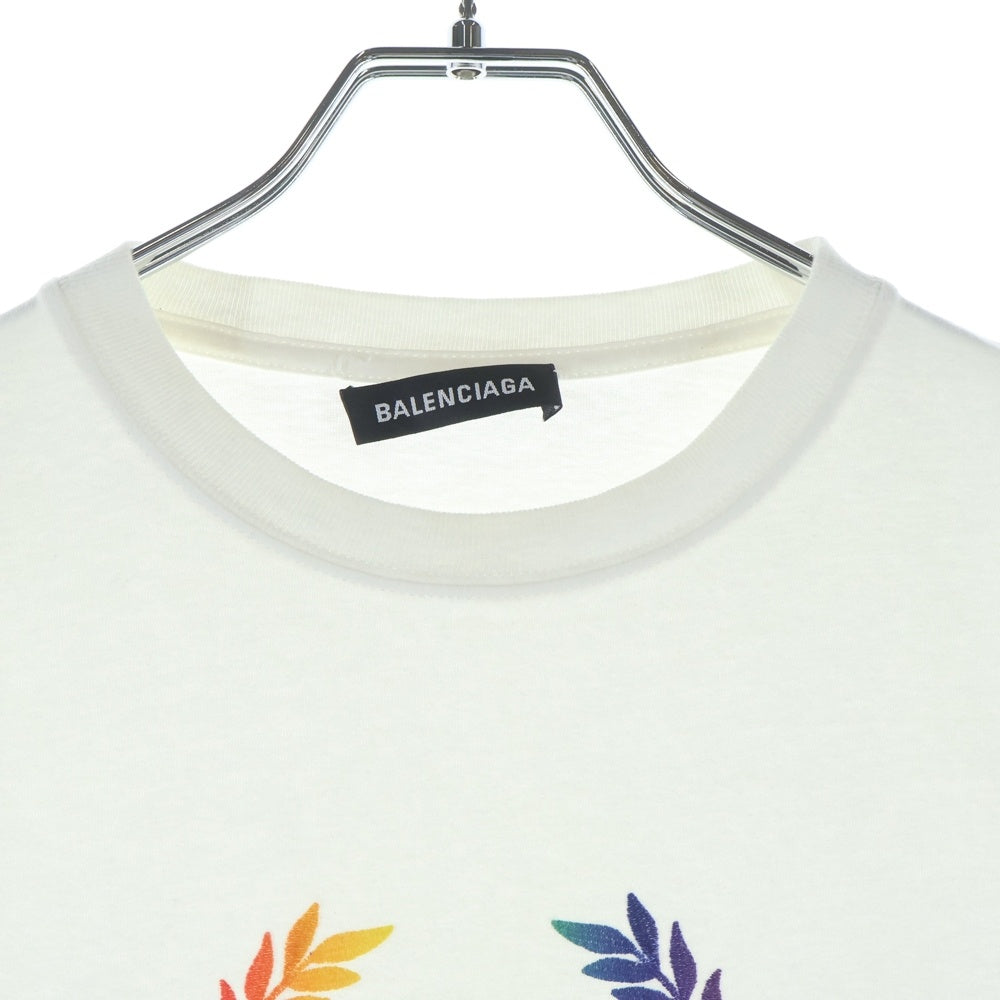 BALENCIAGA(バレンシアガ) 19SS BBレインボーロゴ刺繍Tシャツ カットソー ホワイト 570805 TEV53