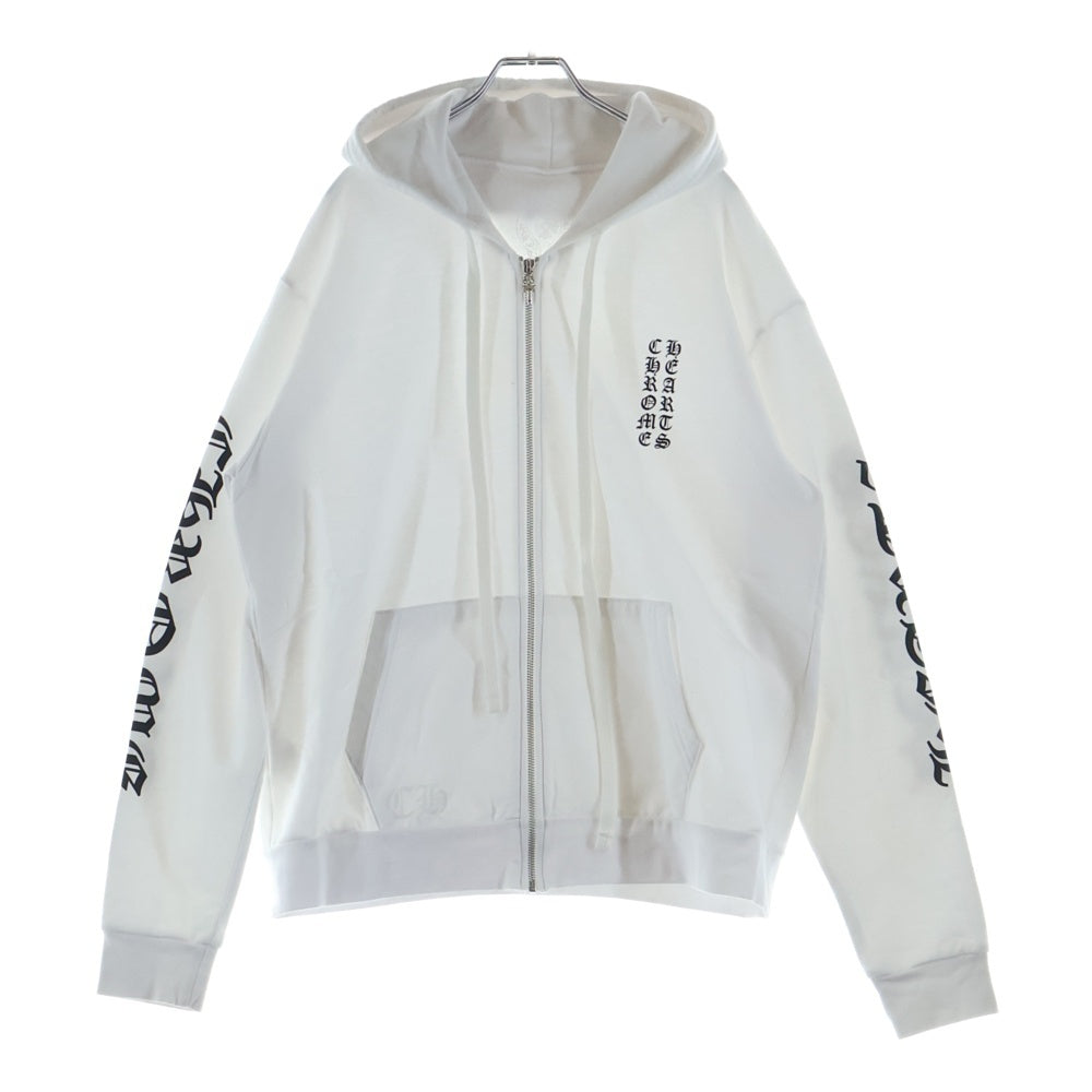 CHROME HEARTS(クロムハーツ) SWTSHRT HD ZIP 袖ロゴプリントジップアップパーカー ホワイト