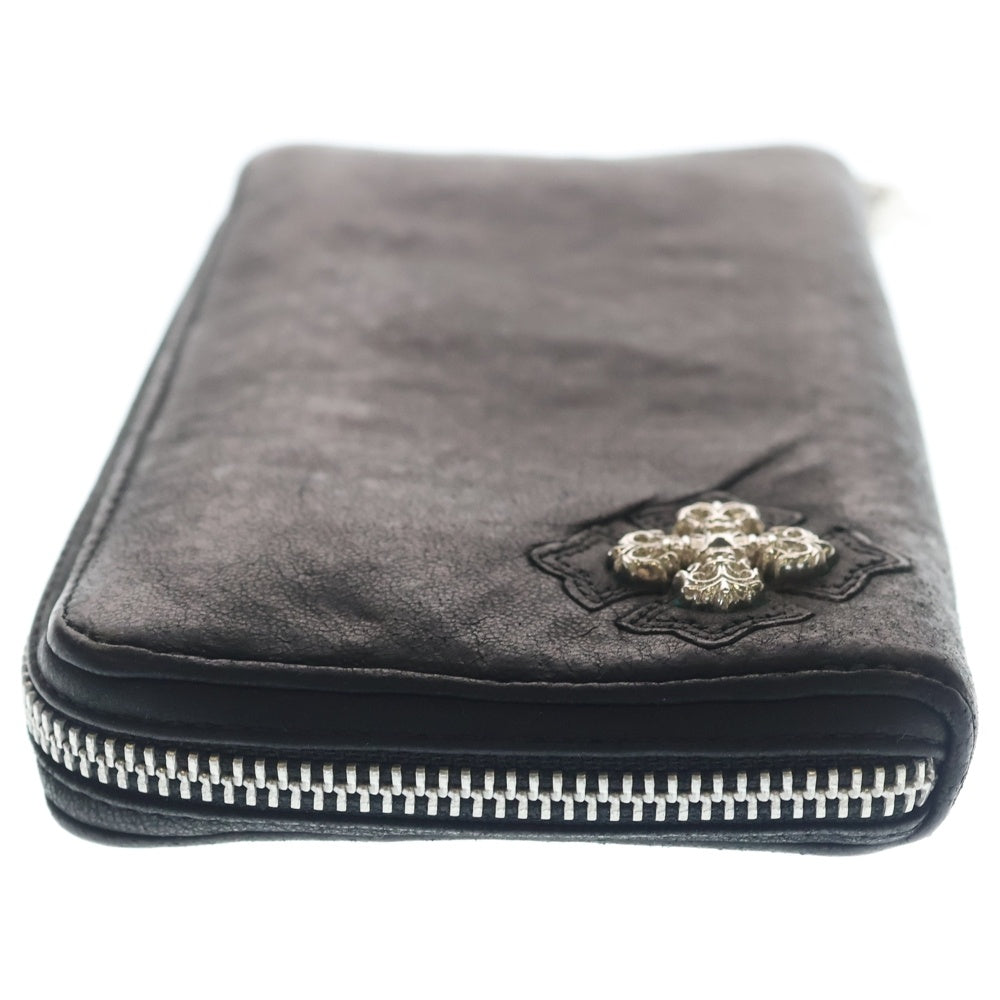 CHROME HEARTS(クロムハーツ) REC F ZIP ホワイトロジウム フィリグリープラスラウンドジップレザー財布 ブラック