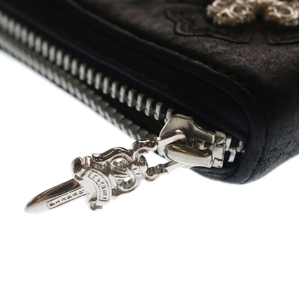 CHROME HEARTS(クロムハーツ) REC F ZIP ホワイトロジウム フィリグリープラスラウンドジップレザー財布 ブラック
