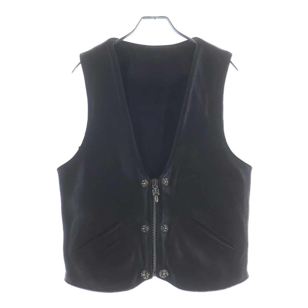 CHROME HEARTS(クロムハーツ) 6BTN ZIP FRNT VEST フィリグリー装飾 クロスボールボタンレザーベスト