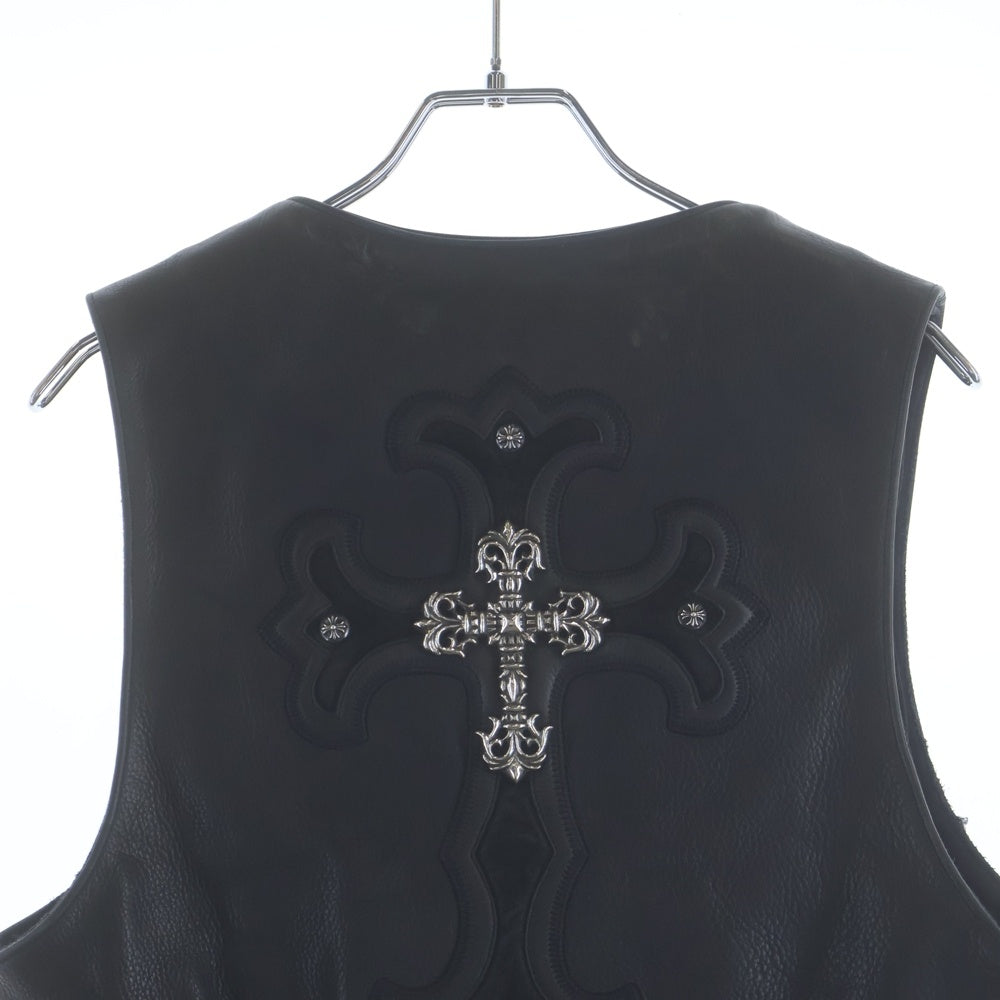 CHROME HEARTS(クロムハーツ) 6BTN ZIP FRNT VEST フィリグリー装飾 クロスボールボタンレザーベスト
