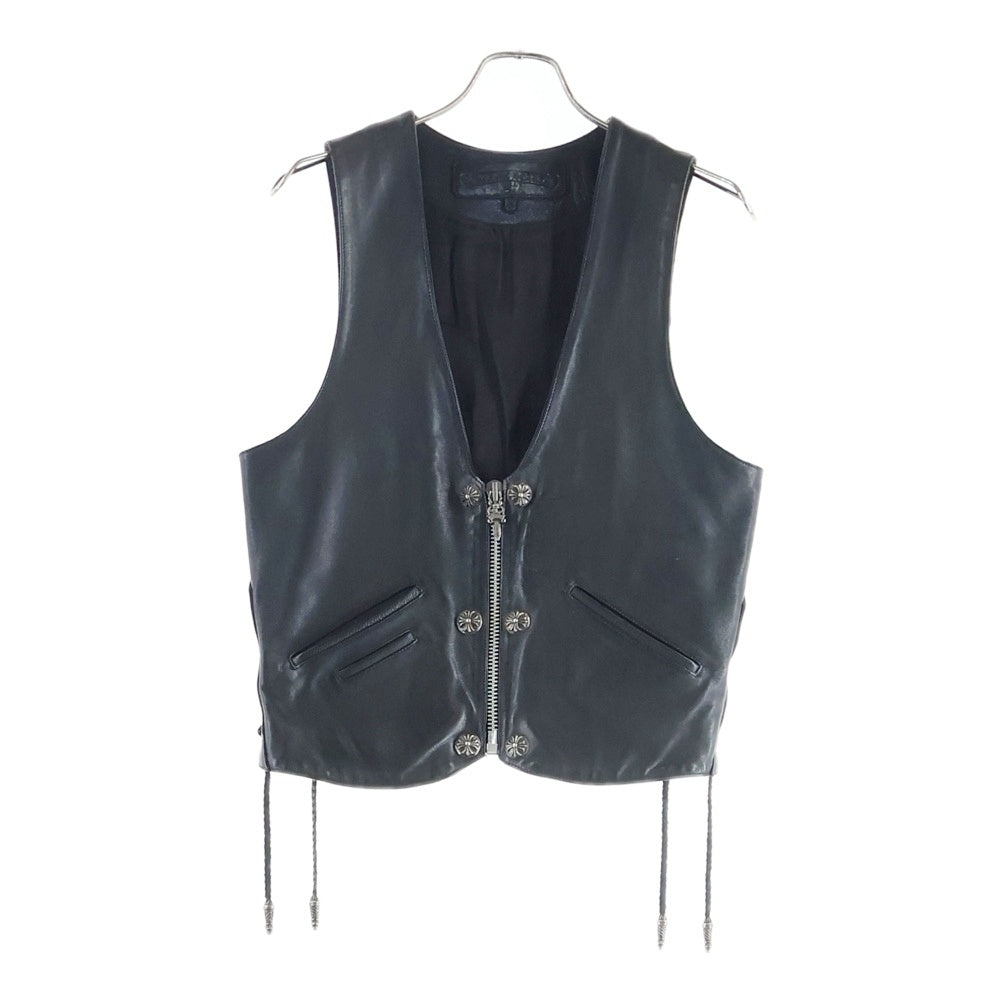 CHROME HEARTS(クロムハーツ) 6BTN ZIP FRNT CH FLEUR VEST バックCHフレアクロスボールボタンレザーベスト ブラック/ブラウン