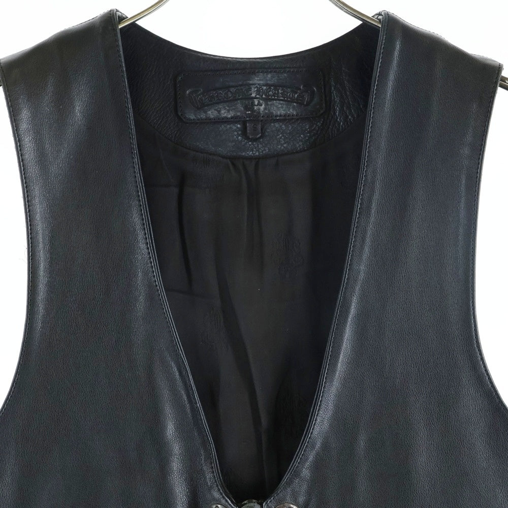 CHROME HEARTS(クロムハーツ) 6BTN ZIP FRNT CH FLEUR VEST バックCHフレアクロスボールボタンレザーベスト ブラック/ブラウン