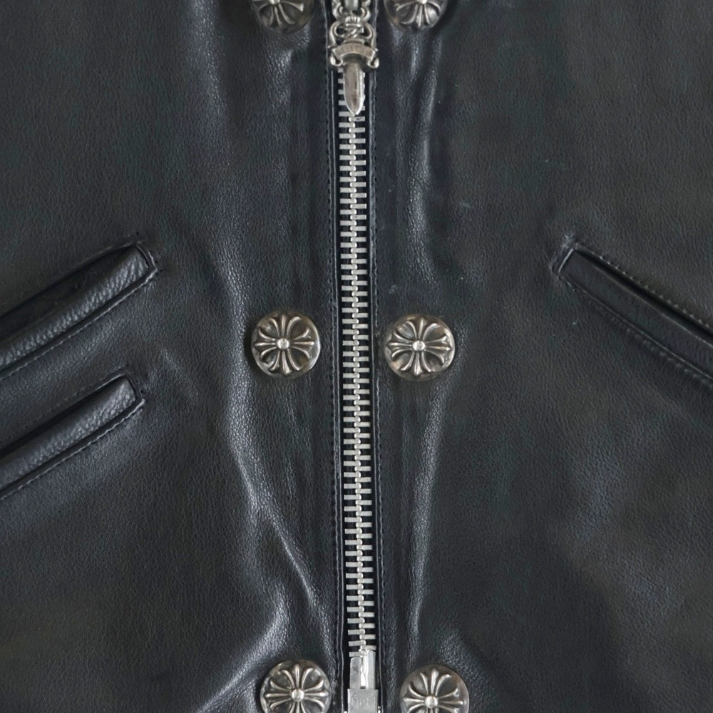 CHROME HEARTS(クロムハーツ) 6BTN ZIP FRNT CH FLEUR VEST バックCHフレアクロスボールボタンレザーベスト ブラック/ブラウン