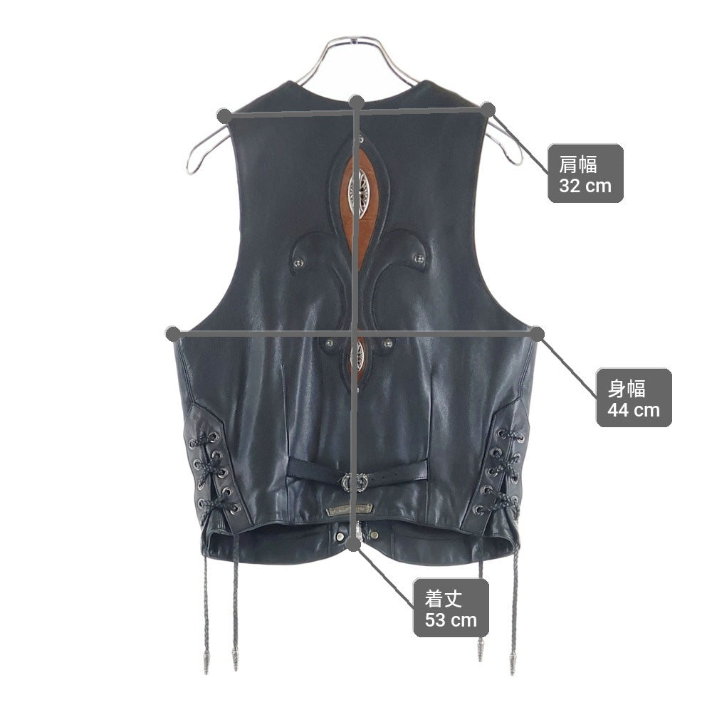 CHROME HEARTS(クロムハーツ) 6BTN ZIP FRNT CH FLEUR VEST バックCHフレアクロスボールボタンレザーベスト ブラック/ブラウン