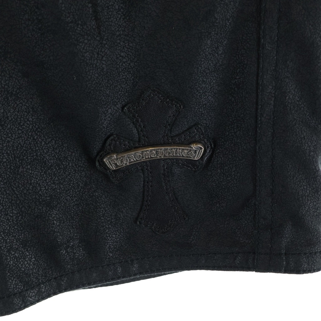 CHROME HEARTS(クロムハーツ) クロスパッチ付き ラムレザー ハーフパンツ ショーツ ブラック