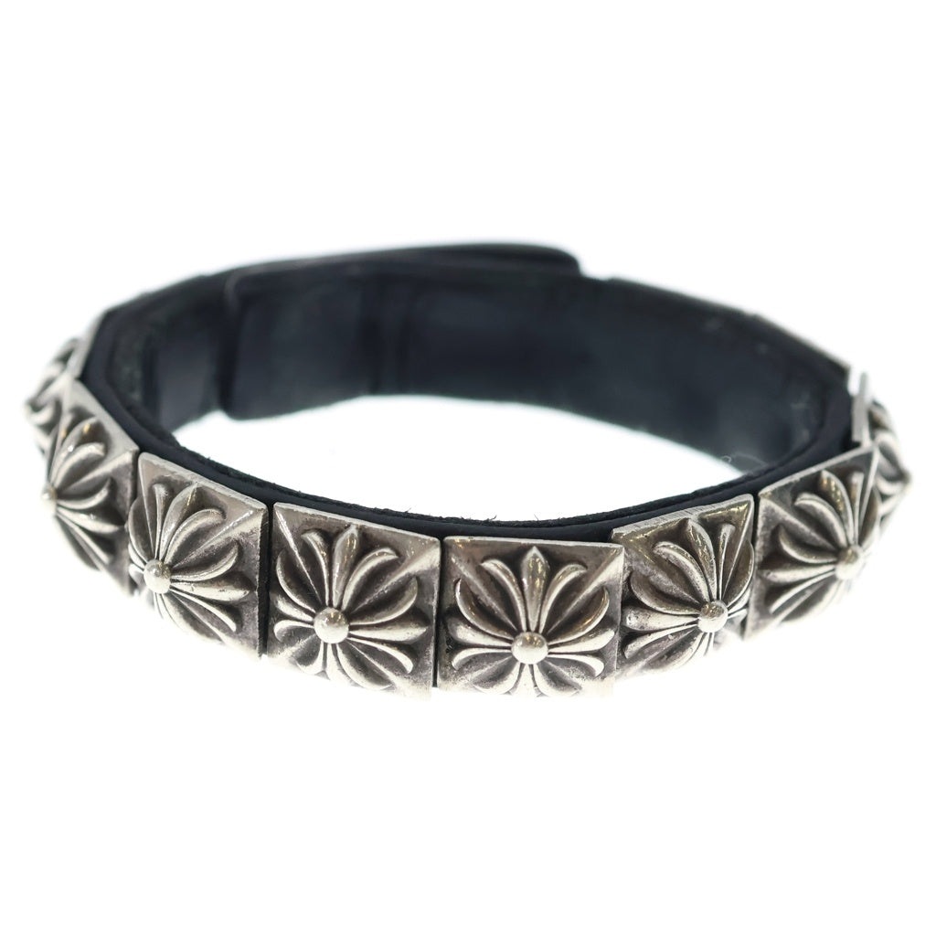 CHROME HEARTS(クロムハーツ) ZERO STUD SNGL ROW ゼロ ピラミッド スタッズ シングル レザー ブレスレット シルバー/ブラック