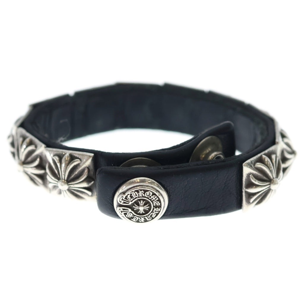 CHROME HEARTS(クロムハーツ) ZERO STUD SNGL ROW ゼロ ピラミッド スタッズ シングル レザー ブレスレット シルバー/ブラック