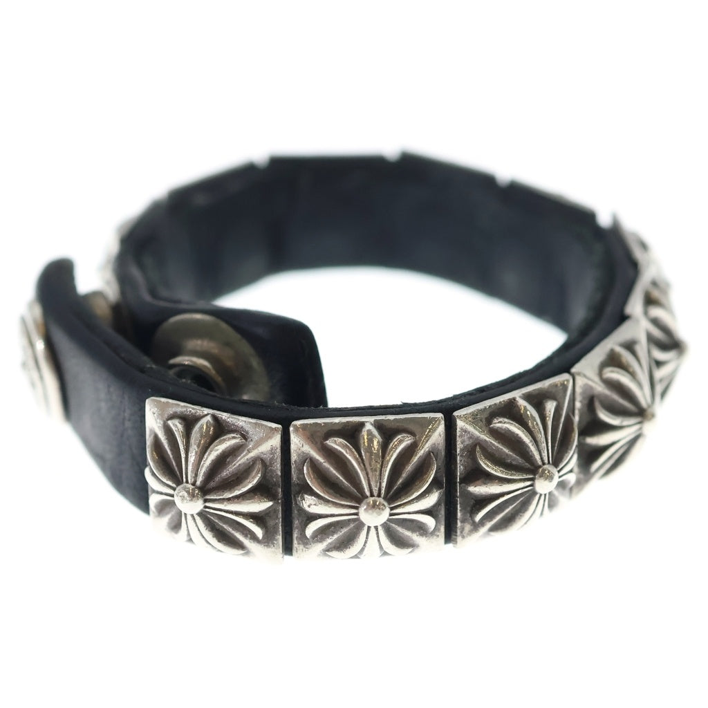 CHROME HEARTS(クロムハーツ) ZERO STUD SNGL ROW ゼロ ピラミッド スタッズ シングル レザー ブレスレット シルバー/ブラック
