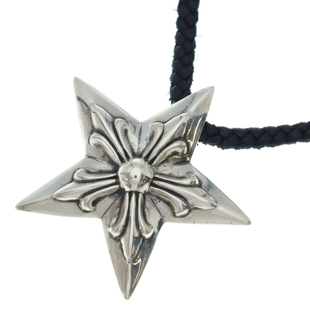 CHROME HEARTS(クロムハーツ) LG 5P STAR LEATHER BRAID LACESTPPRV1 ラージ 5ポイントスター レザーブレード レースストッパー スクロールチップ ネックレス ブラック/シルバー