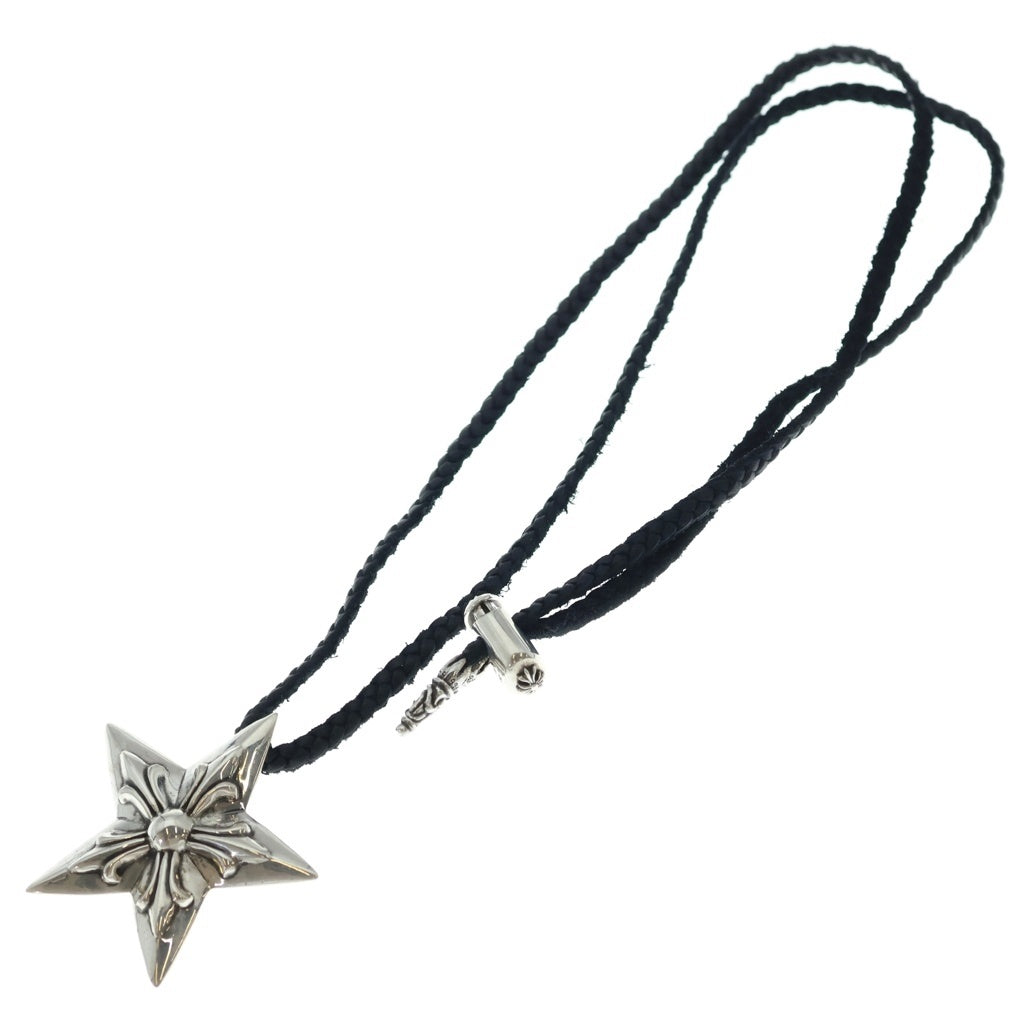 CHROME HEARTS(クロムハーツ) LG 5P STAR LEATHER BRAID LACESTPPRV1 ラージ 5ポイントスター レザーブレード レースストッパー スクロールチップ ネックレス ブラック/シルバー