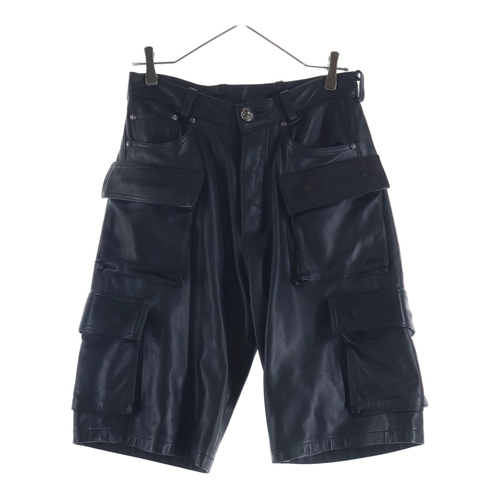 CHROME HEARTS(クロムハーツ) FATIGUE LTHR レザーファティーグ クロスパッチクロスボールボタンレザーハーフパンツ