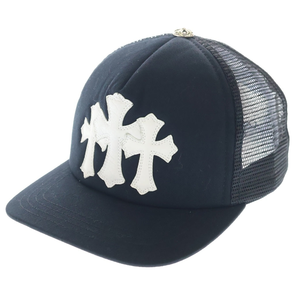 CHROME HEARTS(クロムハーツ) TRUCKER CAP トラッカーキャップ 3セメタリーハラコレザーパッチメッシュキャップ帽子 ブラック/ホワイト