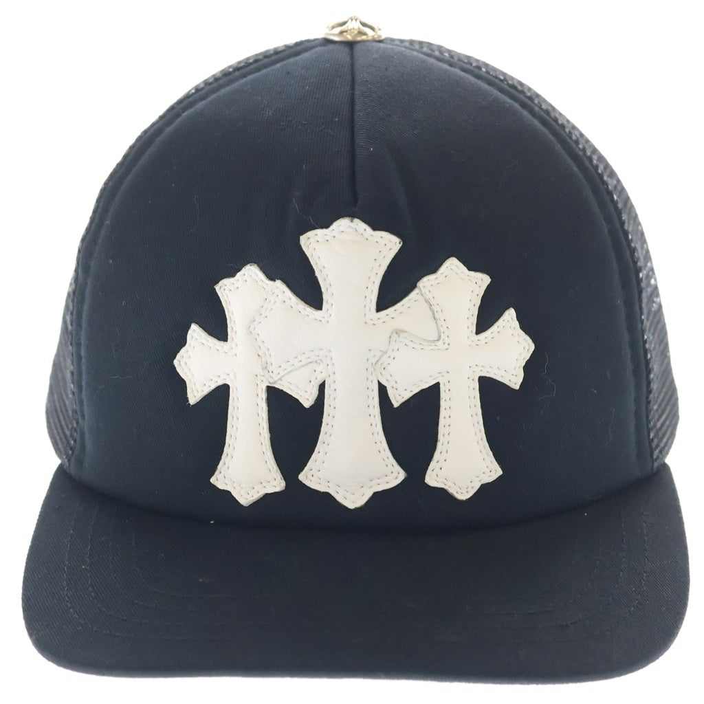 CHROME HEARTS(クロムハーツ) TRUCKER CAP トラッカーキャップ 3セメタリーハラコレザーパッチメッシュキャップ帽子 ブラック/ホワイト
