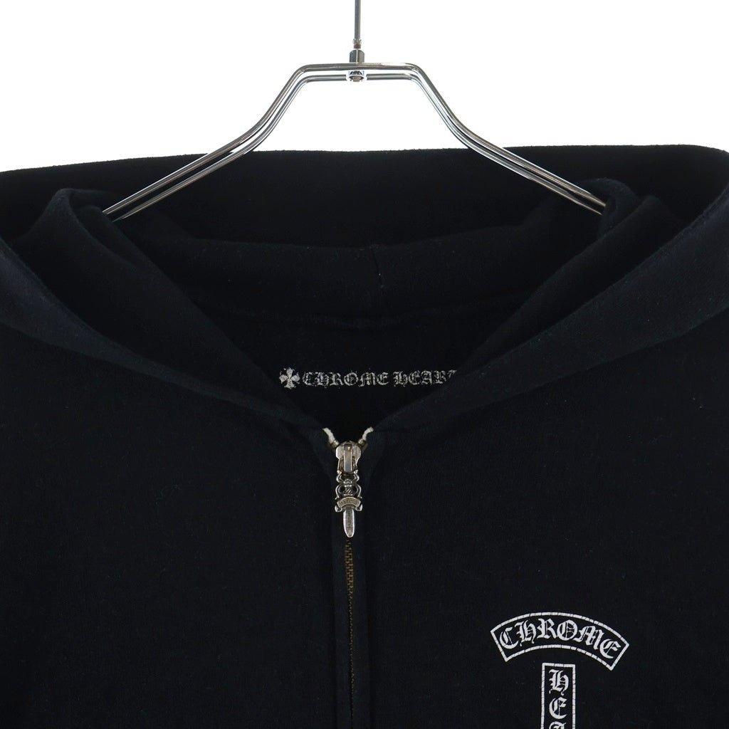 CHROME HEARTS(クロムハーツ) SWTSHRT HD ZIP ダガージップ アームフローラル バックホースシュープリント ジップアップスウェットパーカー フーディー ブラック