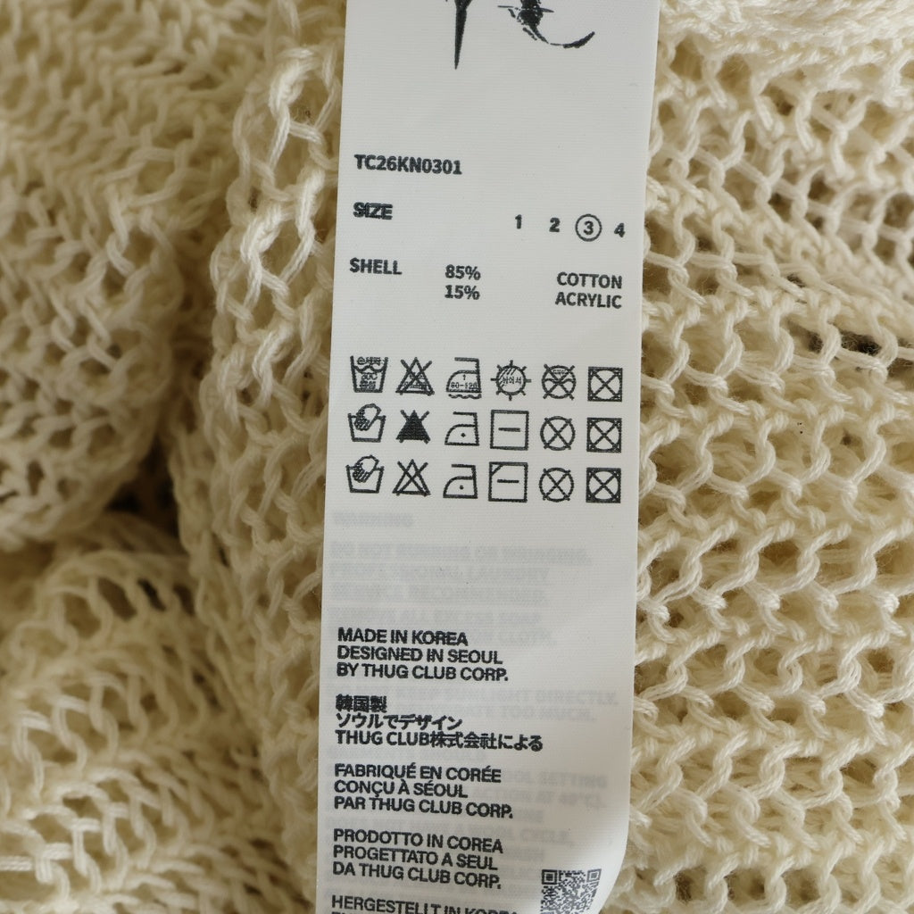 THUG CLUB(サグクラブ) TC LINE MESH KNIT HOODIE ドローストリング付き メッシュニットフーディー ホワイト