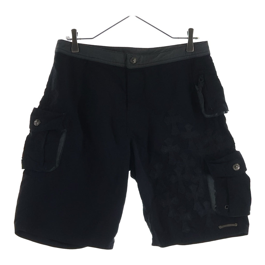 CHROME HEARTS(クロムハーツ) CEMETERY CROSS PATCH SWIM PANTS CRS BTN クロスボールボタン スクロールラベル付 ハーフパンツ ブラック